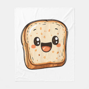 Happy Bread Slice Cartoon Smiling Toast Fleece Blanket