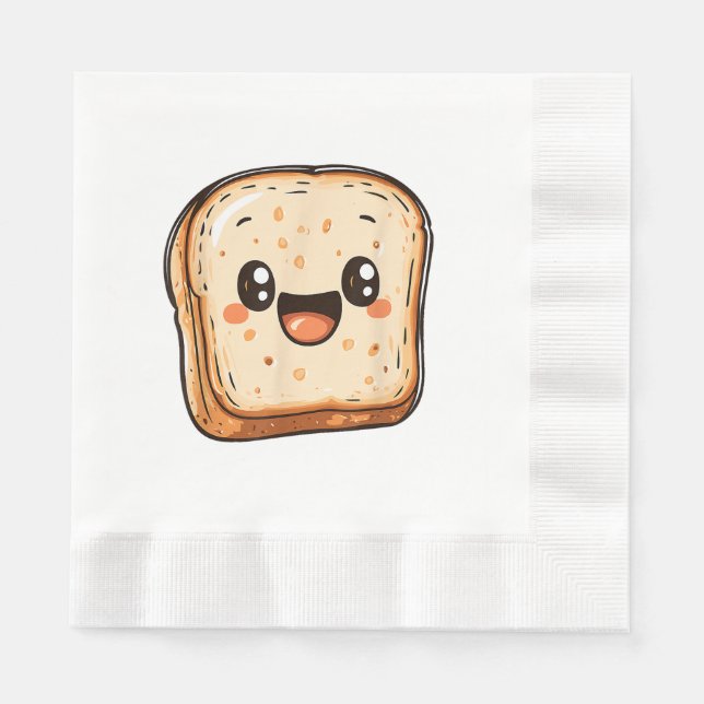 Happy Bread Slice Cartoon Smiling Toast Napkin (Front)