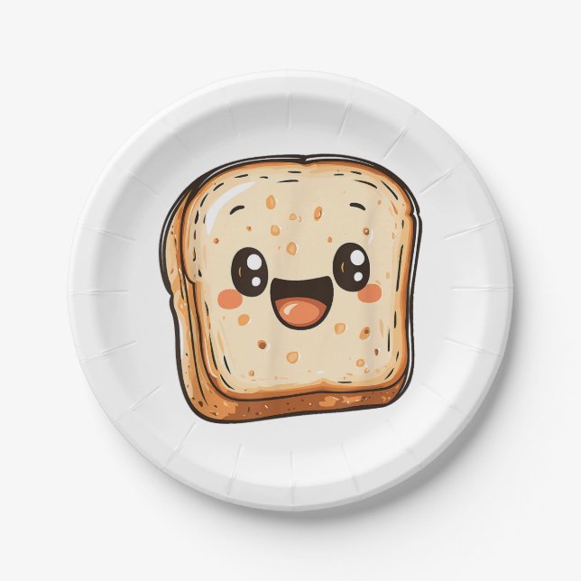 Happy Bread Slice Cartoon Smiling Toast Paper Plate (Front)