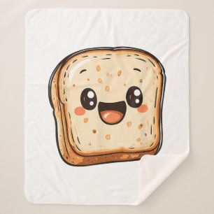 Happy Bread Slice Cartoon Smiling Toast Sherpa Blanket