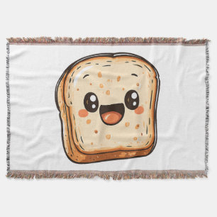 Happy Bread Slice Cartoon Smiling Toast Throw Blanket