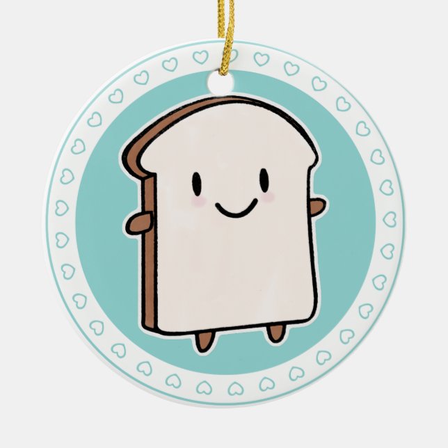 Happy Bread Slice Ceramic Ornament (Front)