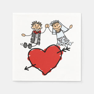 Happy Bride Groom High Five Heart Napkin
