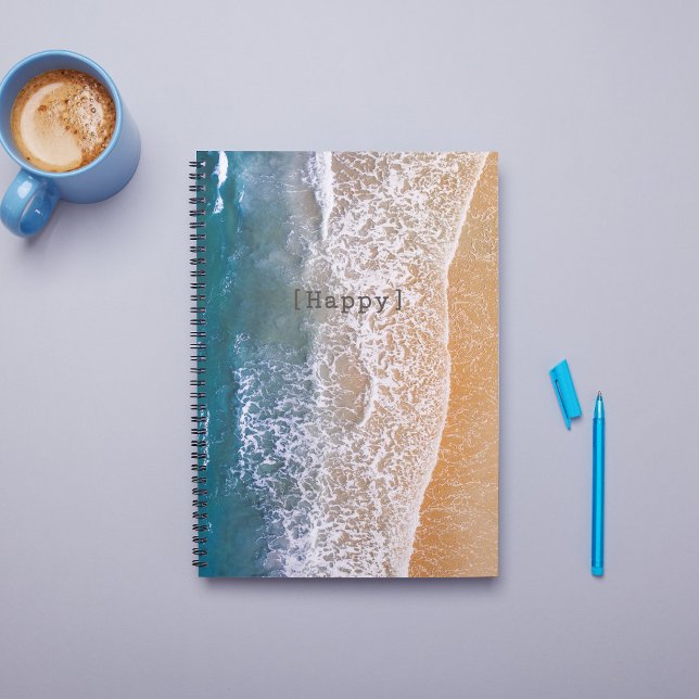 Happy Bright Blue Calm Ocean Shore Notebook (Creator Uploaded)
