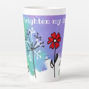 Happy bright cartoon flowers on watercolor latte mug