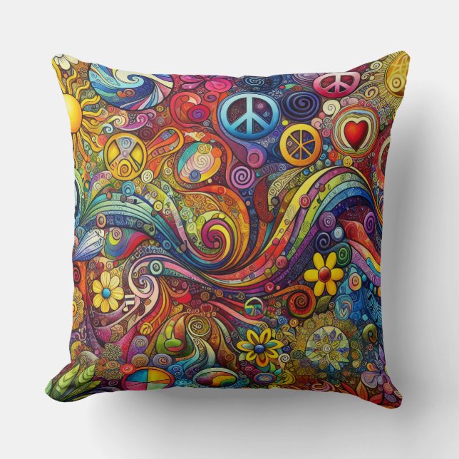 Happy Bright Coloured Boho Throw pillow (Front)