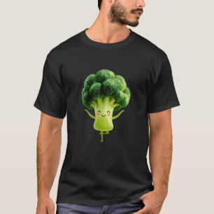 Happy Broccoli Yoga Pose Funny Veggie Character T-Shirt