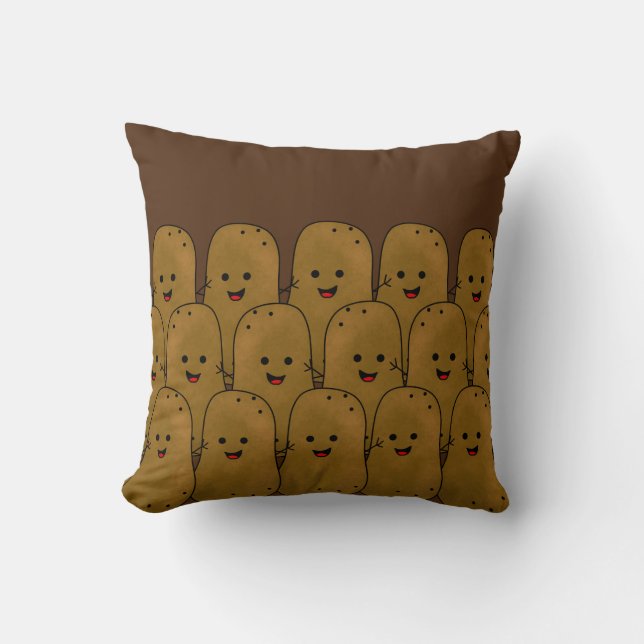 Happy Brown Funny Potatoes In A Group Cushion (Front)