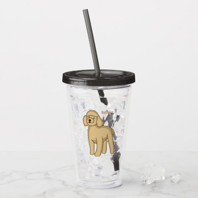 Happy brown poodle cartoon illustration acrylic tumbler (Front Ice)