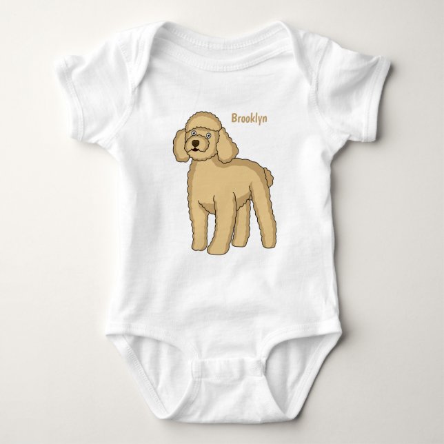 Happy brown poodle cartoon illustration baby bodysuit (Front)