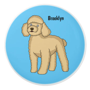 Happy brown poodle cartoon illustration ceramic knob