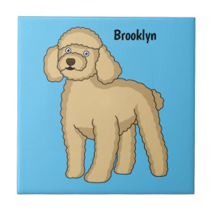Happy brown poodle cartoon illustration ceramic tile
