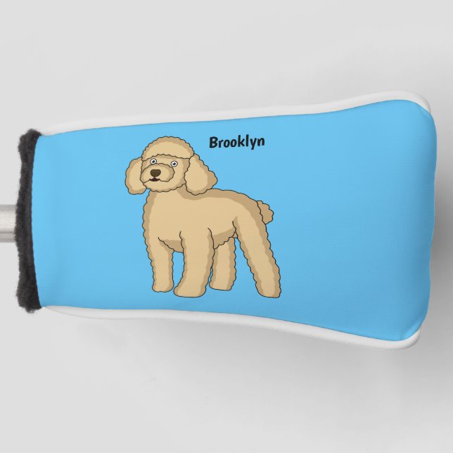 Happy brown poodle cartoon illustration golf head cover (Front)