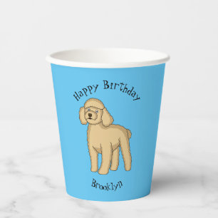 Happy brown poodle cartoon illustration paper cups