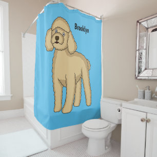 Happy brown poodle cartoon illustration shower curtain