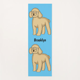 Happy brown poodle cartoon illustration  yoga mat