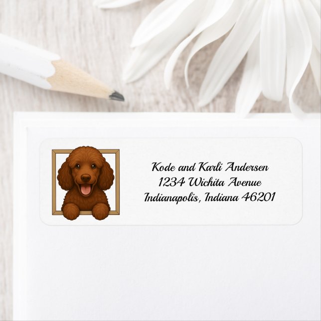 Happy Brown Poodle Return Address Label (Insitu)