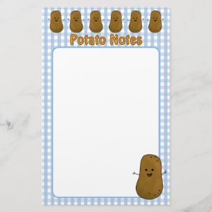 Happy Brown Potato Blue Gingham Stationery