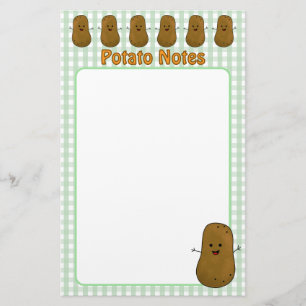 Happy Brown Potato Green Gingham Stationery