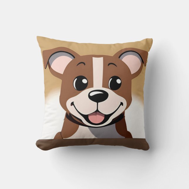 Happy Brown Puppy Dog Smiling Brightly Cushion (Front)