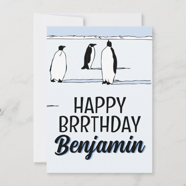 Happy BRRthday Penguin Winter Birthday Cool Name  Card (Front)