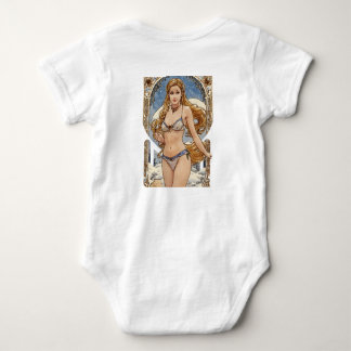 Happy Brunette and Searching BlondeV2 Mucha Style Baby Bodysuit