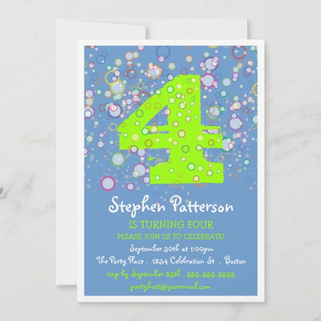 Happy Bubbles! Colourful Number Birthday Party Invitation (Front)