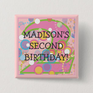 Happy Bubbles Number TWO, First Birthday 15 Cm Square Badge