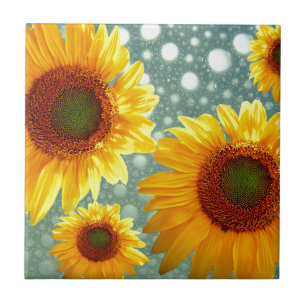 Happy Bubbly Sunflowers Ceramic Tile