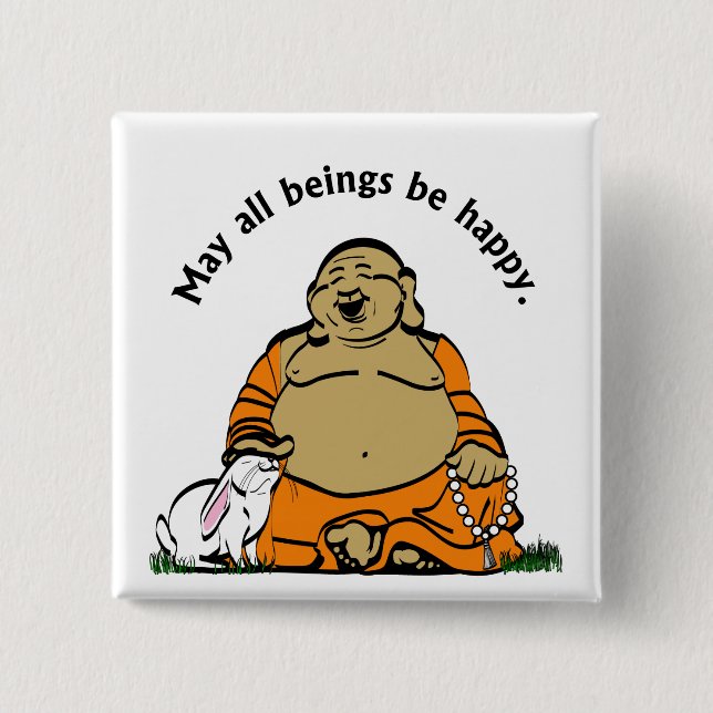 HAPPY BUDDHA 15 CM SQUARE BADGE (Front)