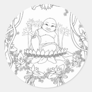 Happy Buddha with Lotus Classic Round Sticker
