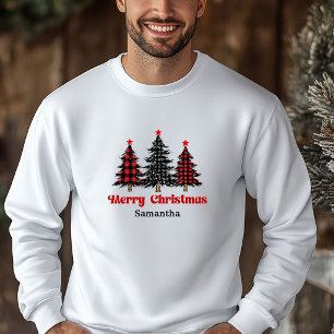 Happy Buffalo Plaid Tree Holiday Hoodie Gift Idea