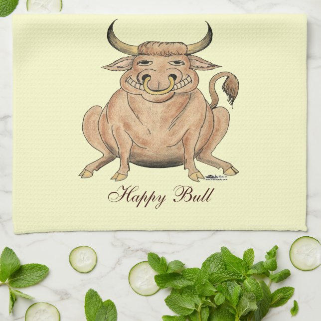 Happy Bull Tea Towel (Folded)
