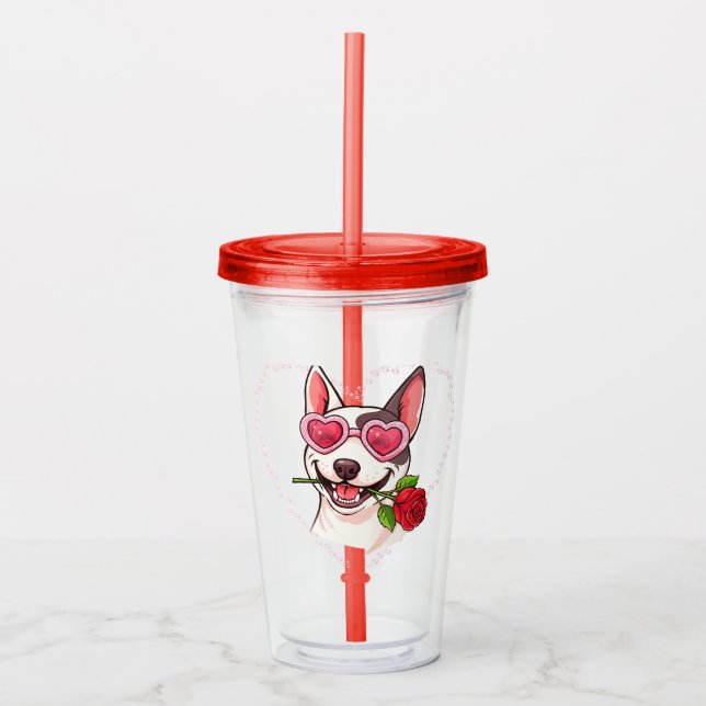 Happy bull terrier acrylic tumbler (Front)