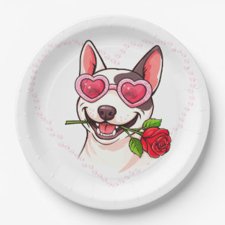 Happy bull terrier paper plate