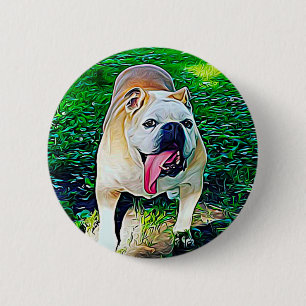 Happy bulldog stylized pet portrait 6 cm round badge