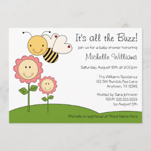 Happy Bumble Bee Pink Daisy Baby Shower Invitation