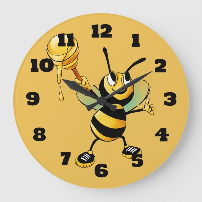 Happy Bumble Bee with a Scoop of Honey Large Clock (Front)
