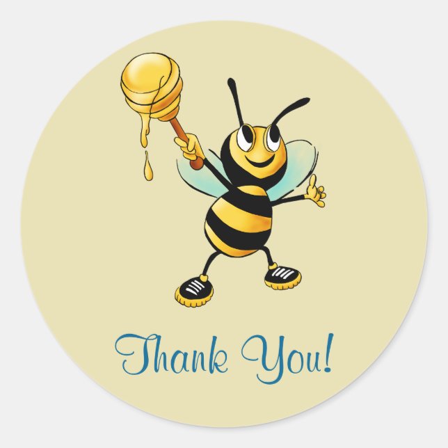 Happy Bumble Bee with a Scoop of Honey Thank you Classic Round Sticker (Front)