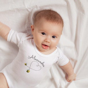 Happy Bumble Bees Flying Heart Personalised Baby Bodysuit