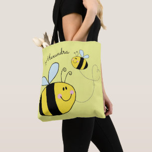 Happy Bumble Bees Flying Heart Personalised Tote Bag
