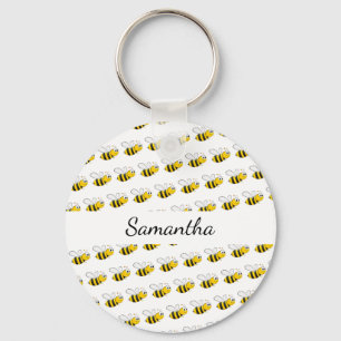 Happy bumble bees white monogram name key ring