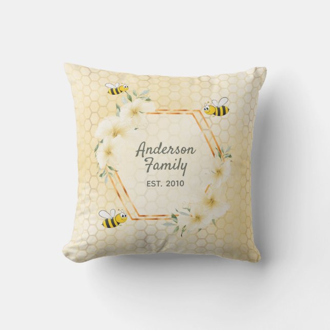 Happy bumble bees yellow honeycomb family garden cushion (Front)