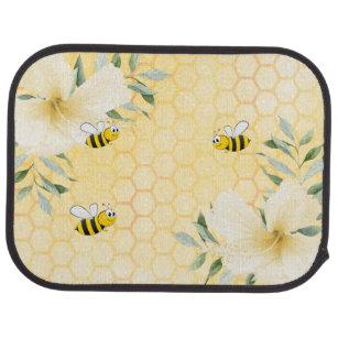 Happy bumble bees yellow honeycomb summer travel car mat