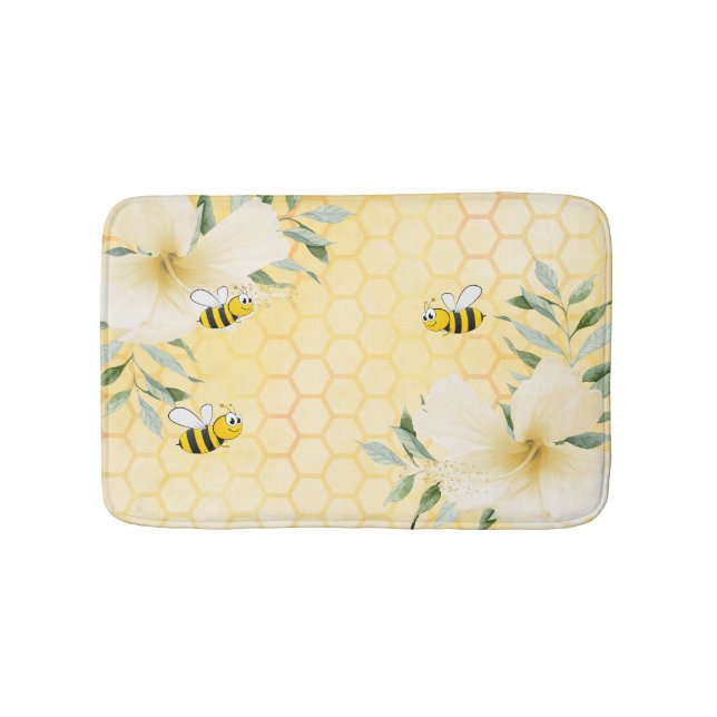 Happy bumble bees yellow honeycomb sweet bath mat (Front)