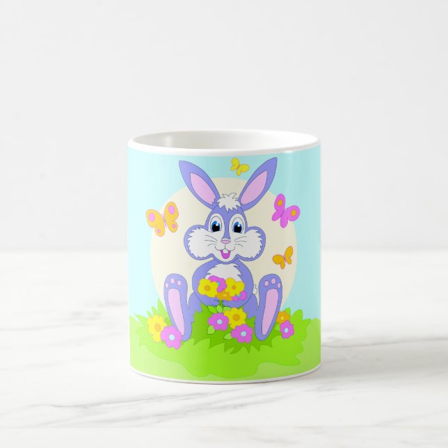 Happy Bunny Butterflies Flowers Cute Purple Rabbit Coffee Mug (Center)