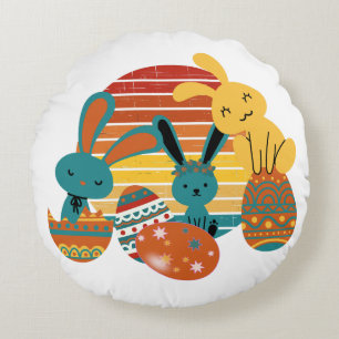 Happy Bunny, Easter Egg, Cute Round Cushion