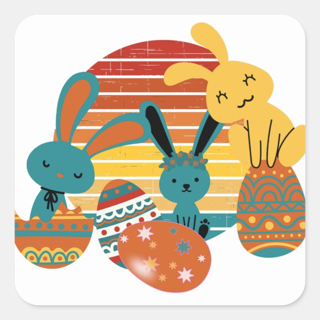 Happy Bunny, Easter Egg, Cute Square Sticker (Front)
