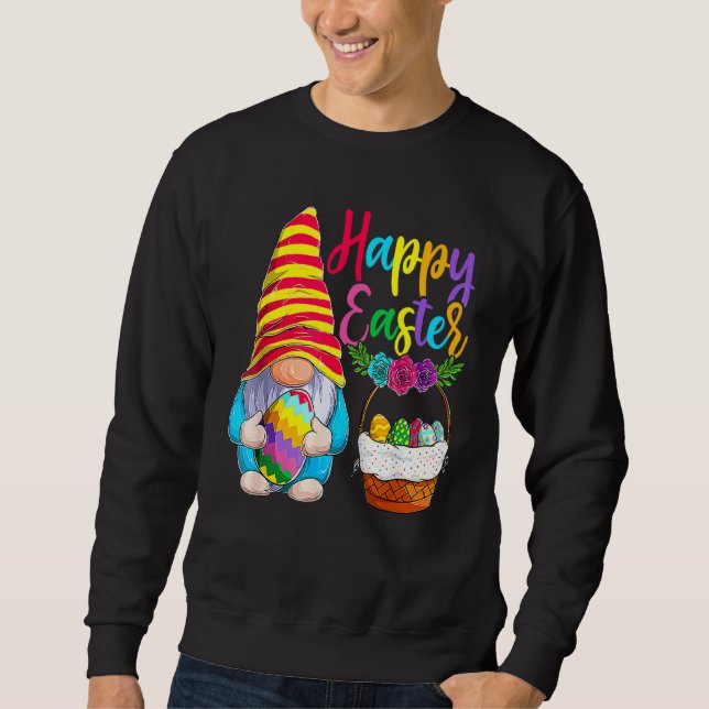 Happy Bunny Easter Gnome  Funny Rabbit Egg Basket  Sweatshirt (Front)