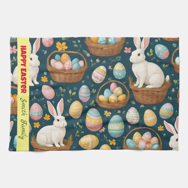 Happy Bunny Easter Modern Collection Tea Towel (Horizontal)